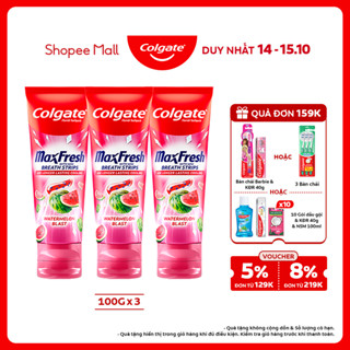 Bộ 3 Kem đánh răng Colgate MaxFresh Hương nhiệt đới, tinh thể cầu vồng the mát 100g/ tuýp