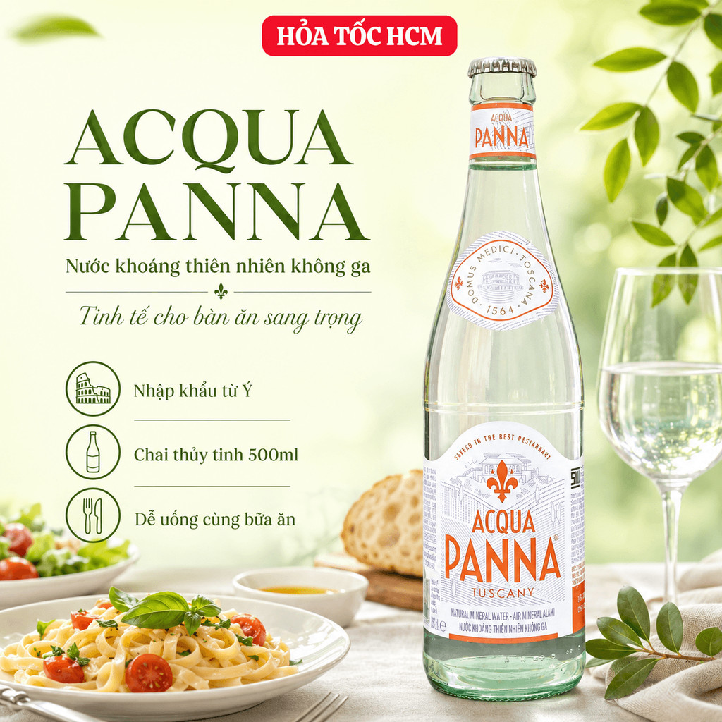 Nước khoáng Acqua Panna 500ml | Nước khoáng thiên nhiên không ga chai thủy tinh từ Ý