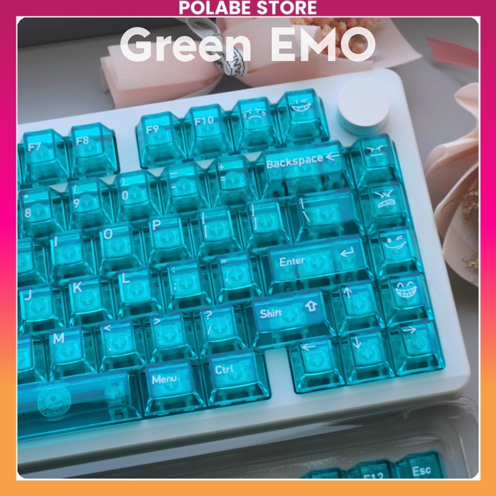 Keycap Green Emo Transparent - Cherry Profile PC Xuyên Led Keycap Bàn Phím Cơ 60 65 75 TKL - Polabe 