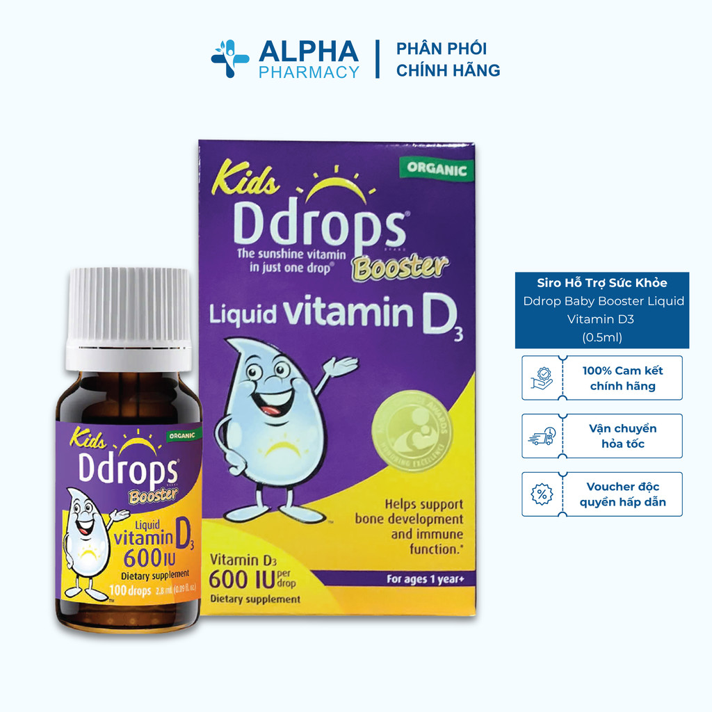 Siro Baby Ddrop Booster Liquid Vitamin D3 Hỗ Trợ Sức Khỏe Cho Xương, Răng Bé Từ 1 Tuổi - 0.5ml