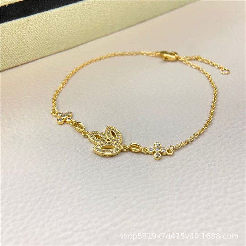 S925Sterling Silver silver Clover Hollow Bracelet for Women, Tan Jianci Fashionable Simple Style