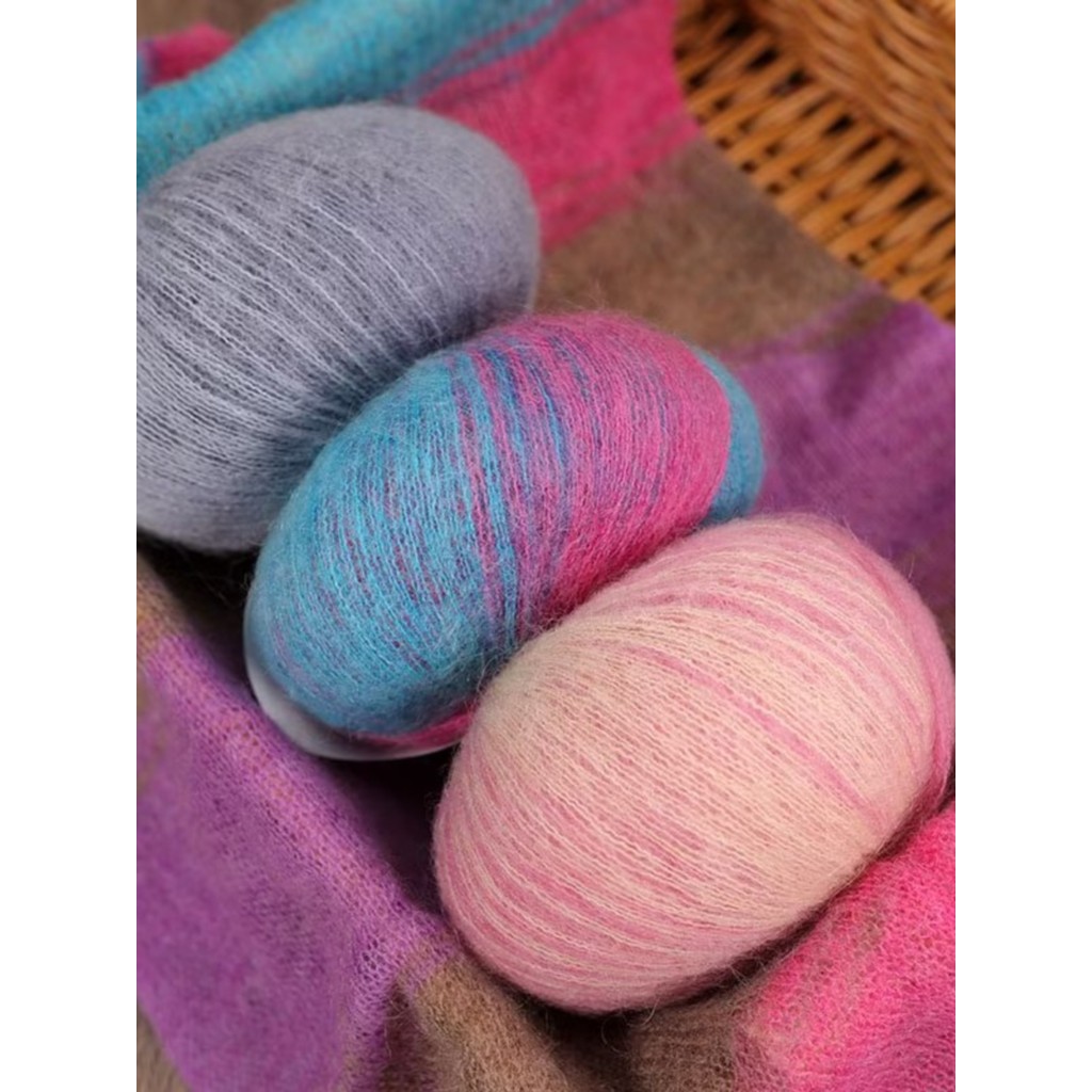 Mohair Mềm Sáp Sợi Phân Đoạn Nhuộm Nhập Khẩu Nhiều Màu Sắc Lụa Mohair Sợi Gradient Mulberry Lụa Moha