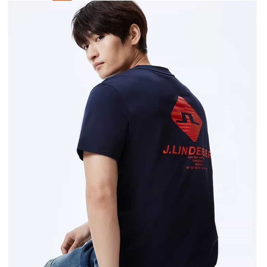 J. J. Lindeberg Ready Stock Front Back Print Áo thun cổ điển phù hợp cho nam nữ cùng phong cách