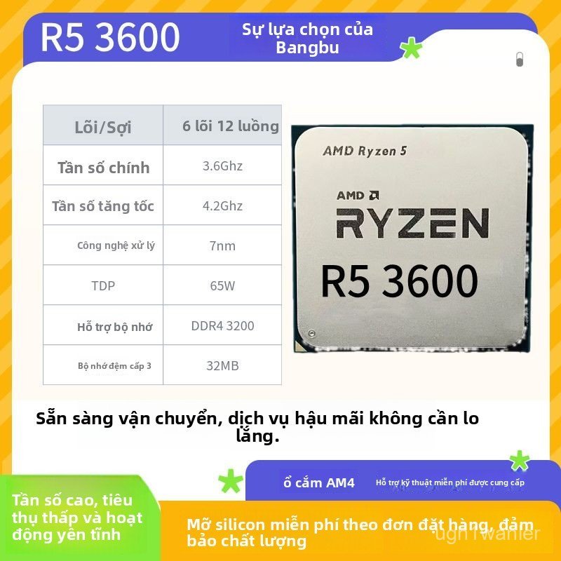 CPU AMD Ryzen 5 3600 box bộ vi xử lý máy tính bàn PC gaming làm đồ họa photoshop văn phòng mượt mà g