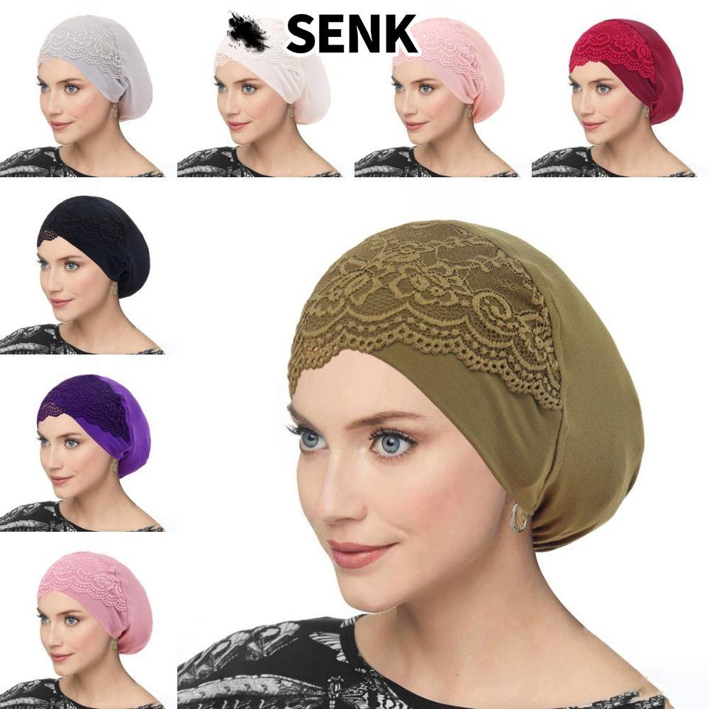 SENK Inner Hijab Undercap, Mũ Hijab ren co giãn thoáng khí, Mũ ống Hijab mềm thời trang để cầu nguyệ