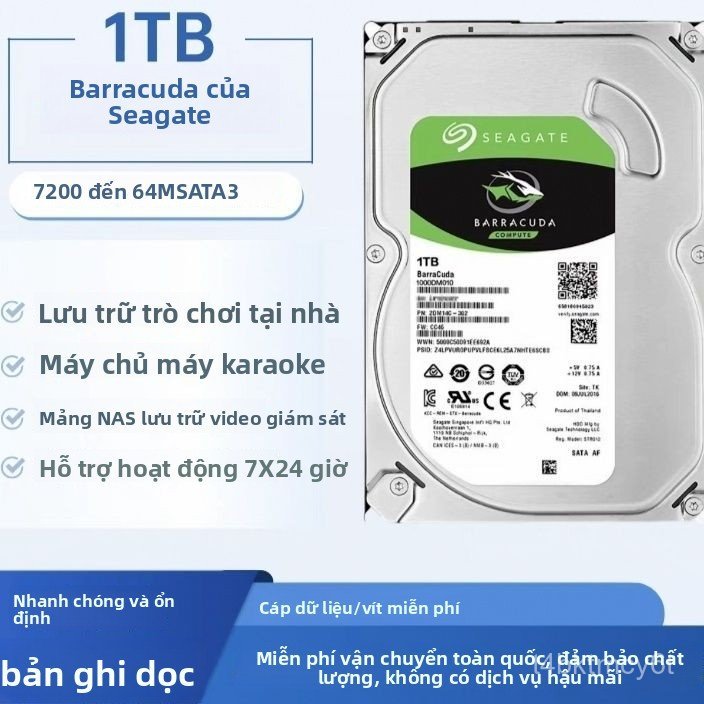 Ổ cứng HDD Seagate Barracuda 1TB SATA3 7200RPM lưu trữ dữ liệu an toàn cho PC và hệ thống camera