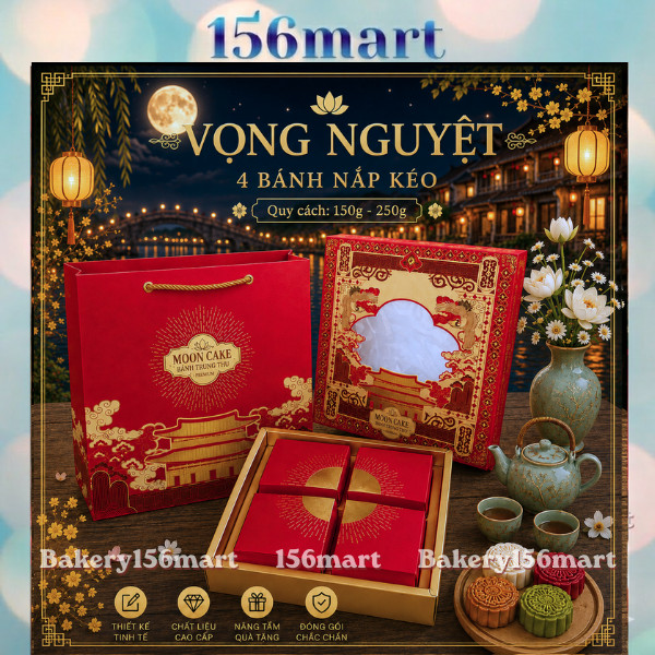 Vỏ Hộp Trung Thu 4 Bánh, Hộp Bánh Nướng, Bánh Dẻo 150g - 250g [VỌNG NGUYỆT]