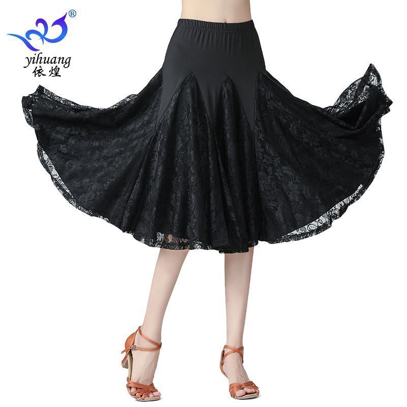 Váy Xoay Lớn Váy Ren Khiêu Vũ Vuông Khiêu Vũ Xã Hội Thực Hành Váy Hiệu Suất Giữa Chiều Dài Dan