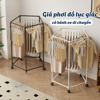  Giá Treo Quần Áo Xoay 360 Độ Đa Năng HOPI - Cây Phơi Có Bánh Xe Thép Carbon Không Gỉ 