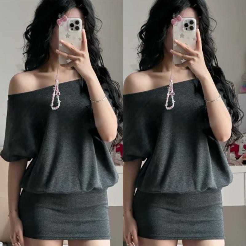 Váy- áo lệch vai liền chân váy fom ôm chun eoo 55-85kg