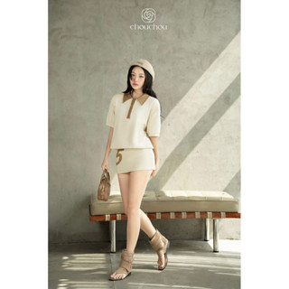 Set Áo Polo Viền Màu Mix Chân Váy Thêu Số Dáng Ngắn, Set Bộ Áo Tay Lửng Mix CVay Ôm Body Zinna