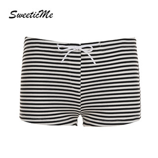 SweeticMe Quần Short Nữ 2025 Dây Rút Sọc Eo Thấp