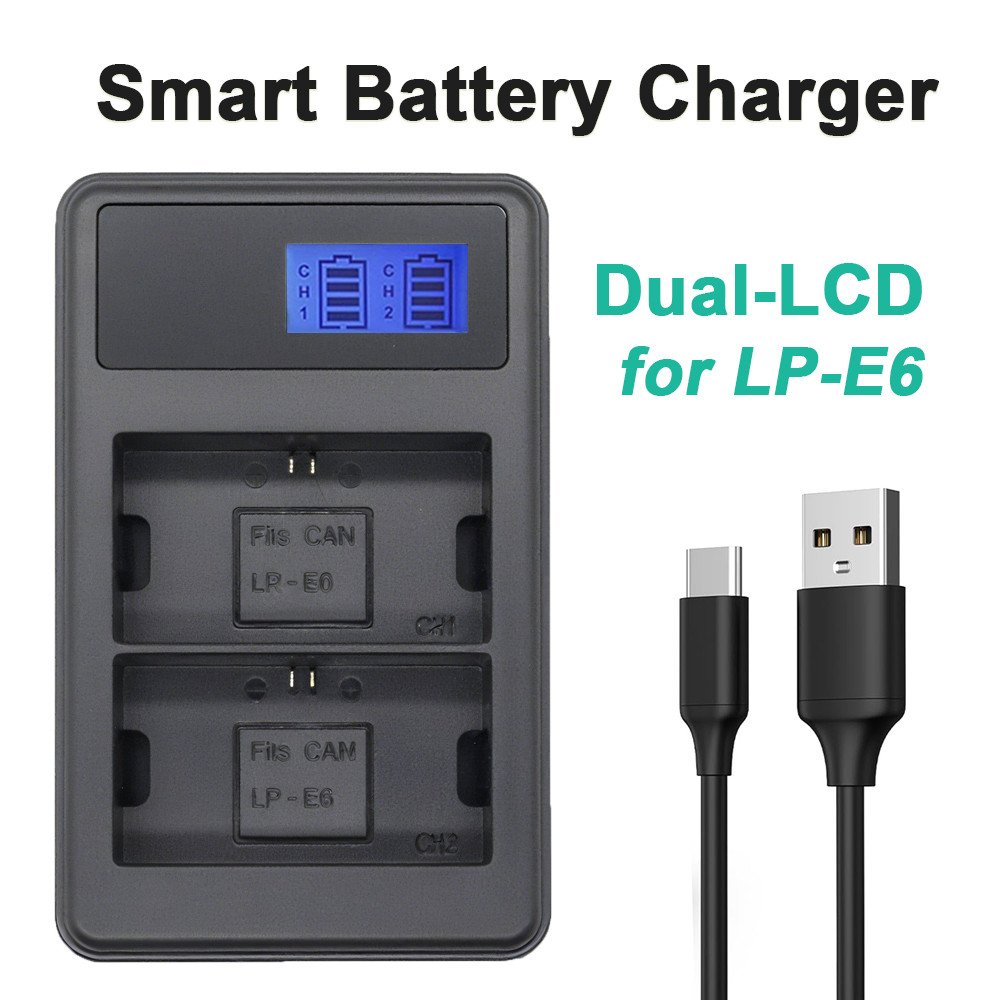 Canon LP-E6 Dual Slot LCD Camera Battery Charger USB Type-C Intelligent Dual Slot Charger