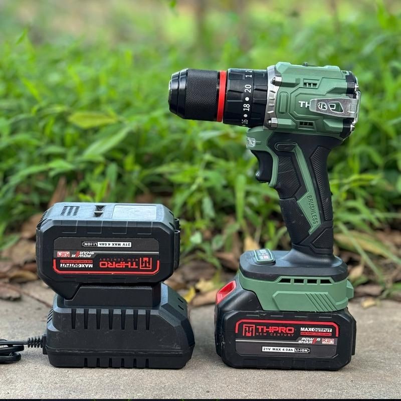 Máy Khoan Pin 10MM THPRO, 3 Chức năng có búa, Không chổi than, Khoan tường, Sắt, Gỗ, Bắt vít, Vặn ốc