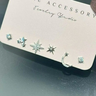 Bông tai nữ mặt trăng sao với đá zircon bling - phụ kiện trang sức sang trọng