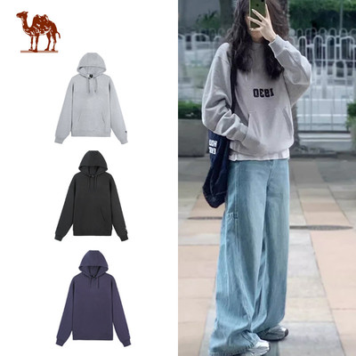 CAMEL CROWN  Áo nỉ dáng rộng dành cho nam và nữ có mũ trùm đầu Plus lông cừu dài tay dành cho cặp đôi