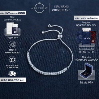 Lắc tay bạc rút chuỗi đá trơn Zircon Asimi, lắc tay bạc Ý 925 xi bạch kim Gem Rope LT16