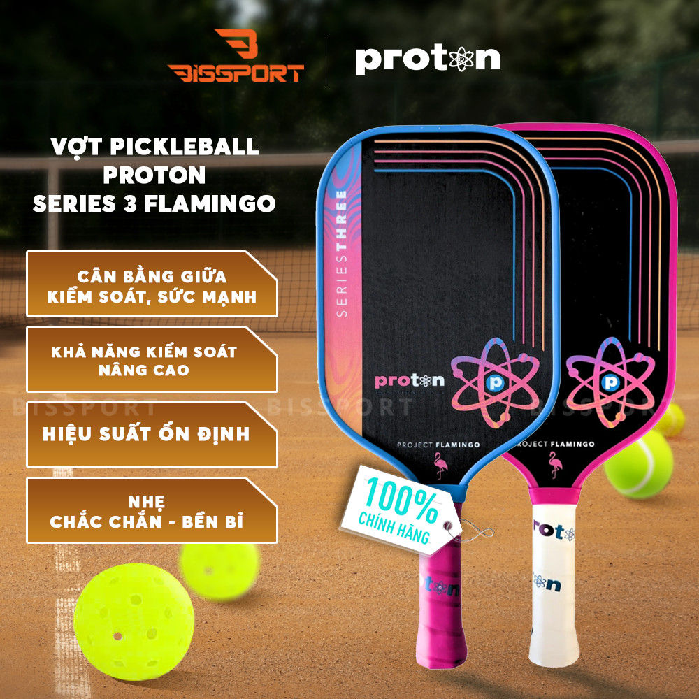 Vợt Pickleball Proton Series 3 Flamingo Chính Hãng - Viền Xanh - 16mm - Kiểm Soát Tối Ưu - Siêu Xoáy
