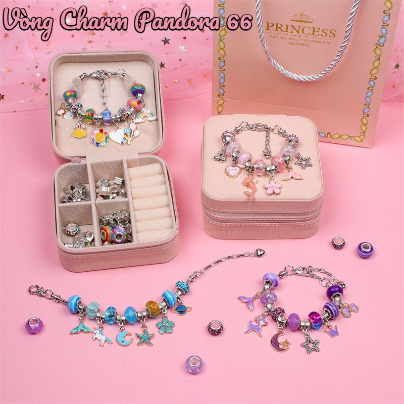 Vòng Charm Pandora 66,đính Cườm Thủ Công Handmade DYI Sáng Tạo,Chất Liệu Cao Cấp,Quà Sinh Nhật Cho C