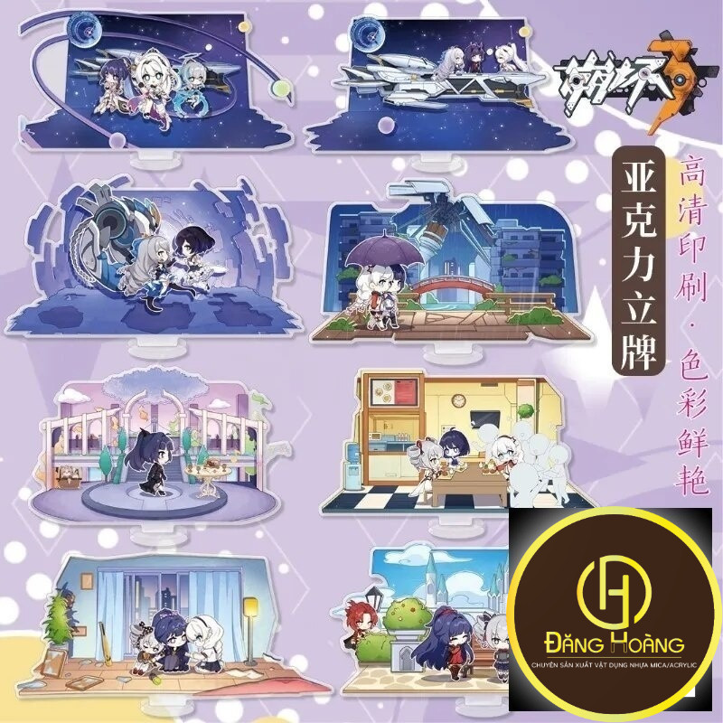 Mô hình Standee Honkai Impact 3 Kiana Kaslana Raiden Mei Fu Hua Phụ kiện trang trí để bàn góc học tậ