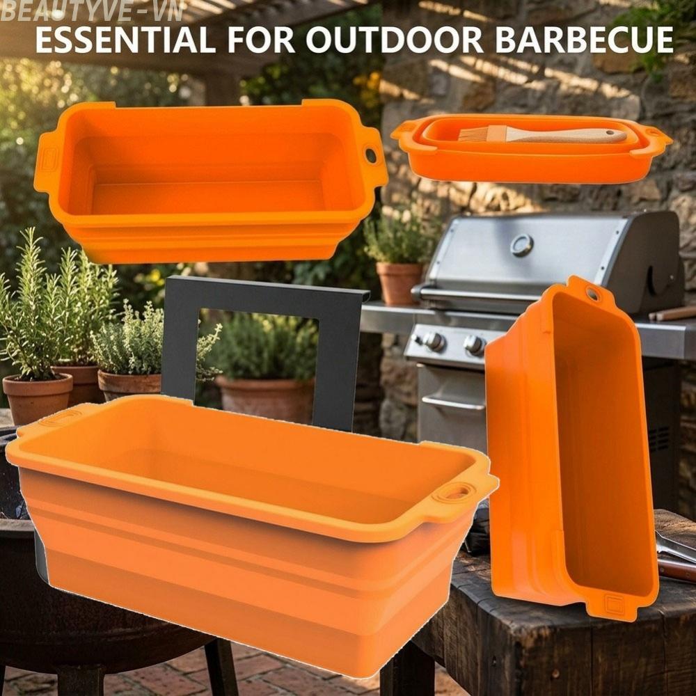 BBQ Grill Drip Tray - Food Grade Silicone - Reusable Grease Trap - Orange Finish