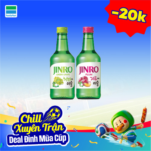 Mua 1 Rượu Jinro Soju Nho 360ml 13% VÀ 1 Rượu Jinro soju Đào 360ml 13% Giảm 20,000Đ