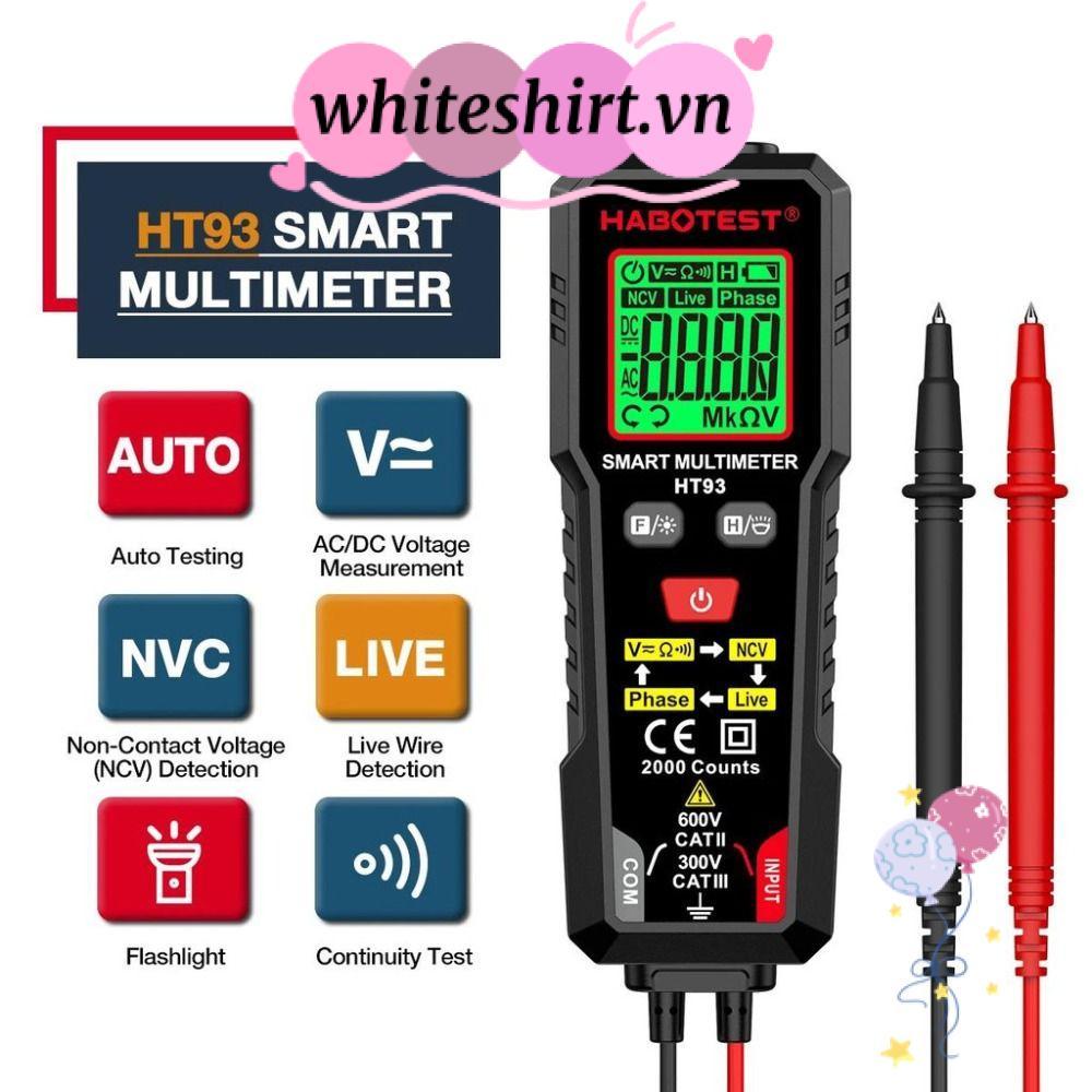 Đồng hồ vạn năng kỹ thuật số TRẮNG HT93, Máy kiểm tra đếm số tự động RMS đích thực, 2000 Đếm AC / DC