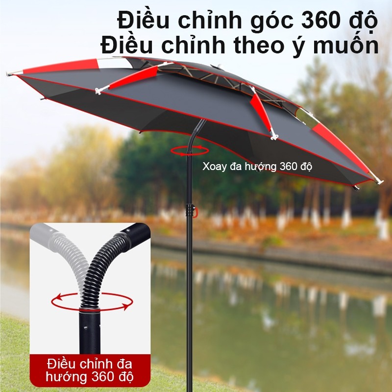 Chất Lượng Ô Câu Cá, Dù Câu Cá 2 Tầng Siêu Chống Thấm, 360° Chống Tia UV Cao Cấp,Độ Dài 2m2 - 2m4