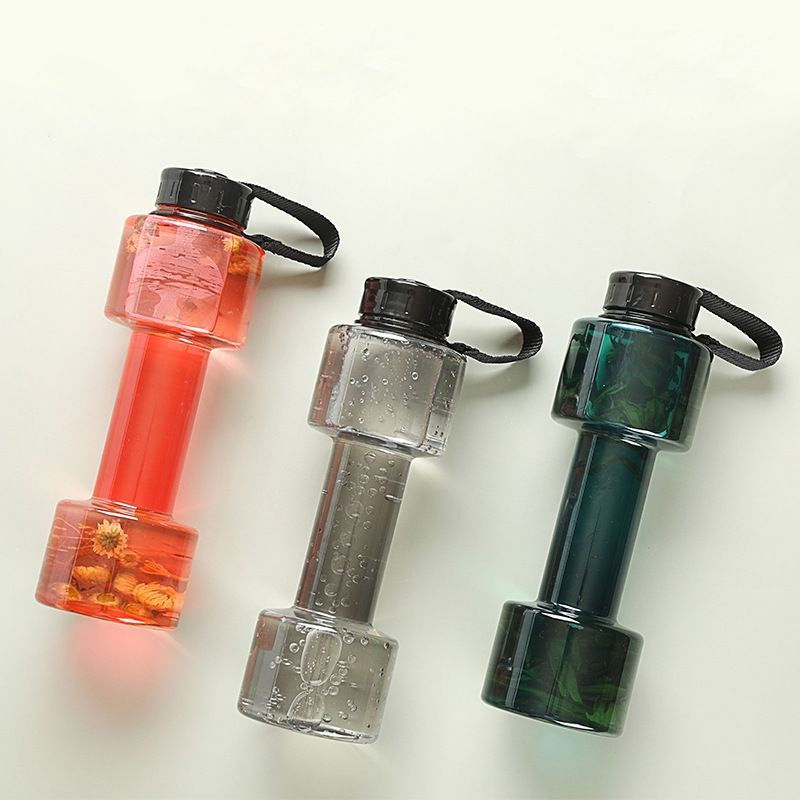 TQ~Creative outdoor dumbbell water bottle with lid, fitness sports water bottle, plastic personalize