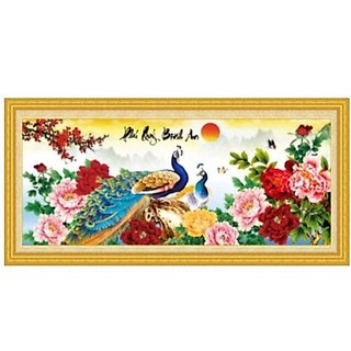 Tranh đính đá /tranh thêu chữ thập Phú Quý Bình An .Kích thước: 115x52 cm