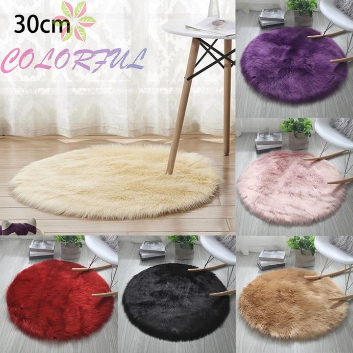 Round Area Rugs Made of Soft Faux Sheepskin Cozy Rug for Living Room or Bedroom