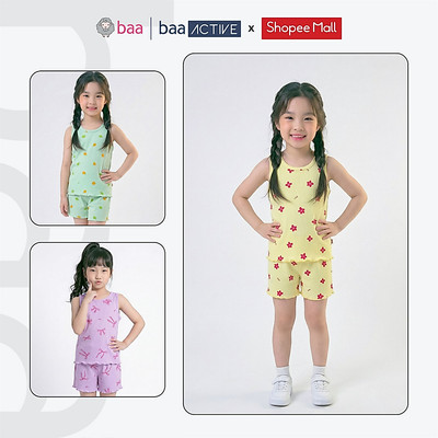 Đồ bộ ba lỗ mùa hè thun lạnh bé gái thoáng mát, mềm mịn 1- 6 tuổi Baababy DB03C