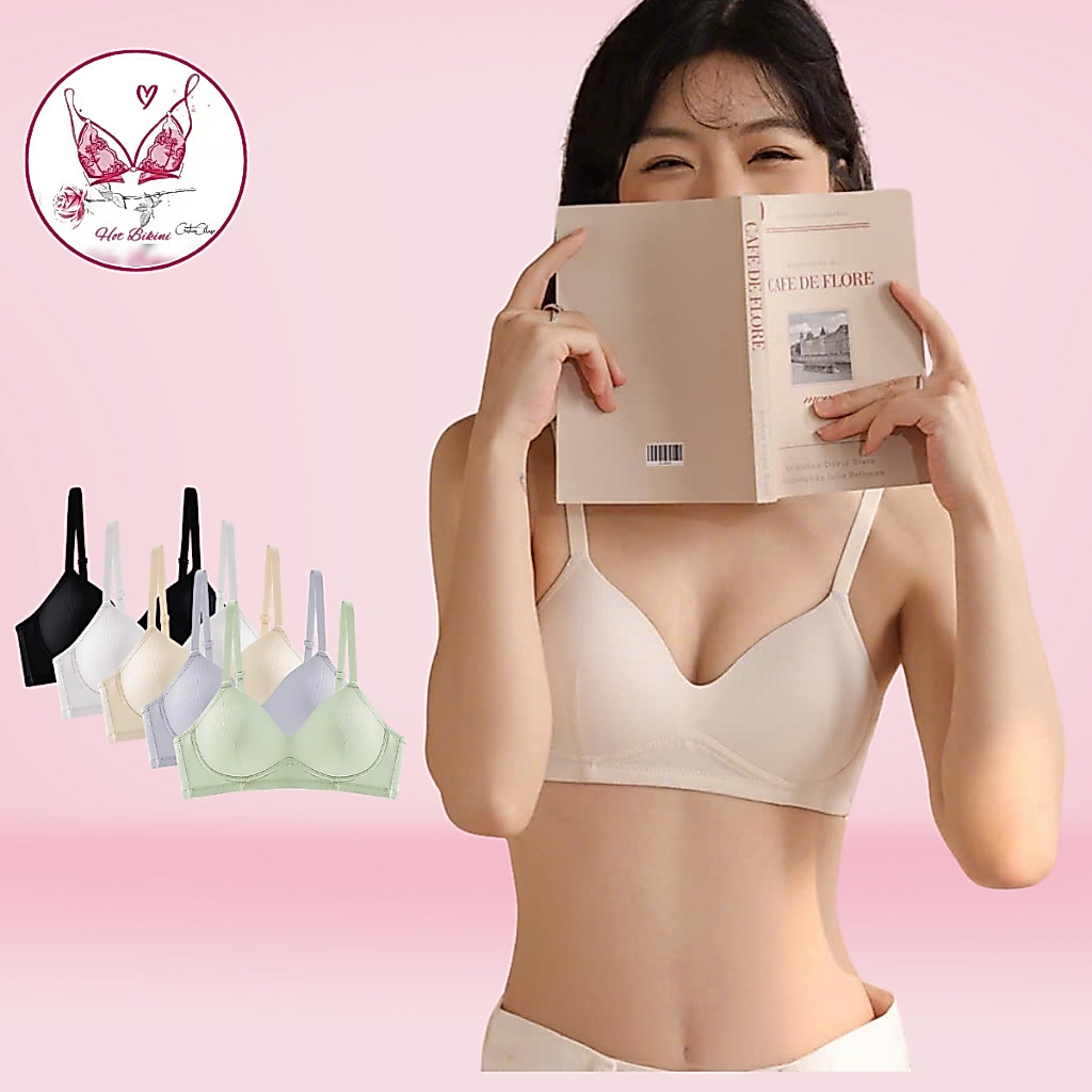 Áo Ngực Nữ Sinh Không Gọng - Áo Lót Đệm Mỏng Cup Ngực Nhỏ Cotton Gân Tăm Không Hở Viền HOT Bikini 13