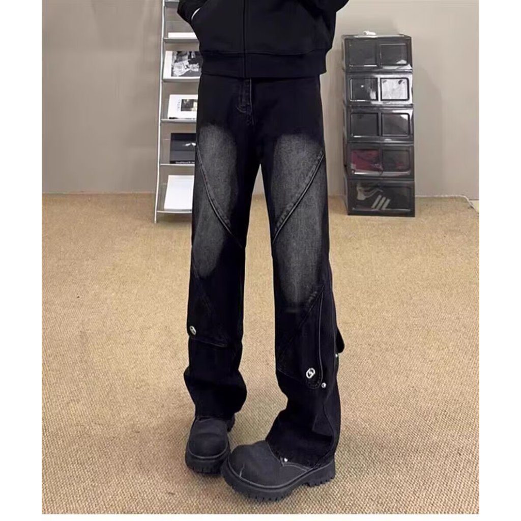 Đen Khâu Mỹ Quần Jean Nam Mỹ hiphop Quần High Street Slimer Nhìn Nâng Cao Quần Micro-Flared