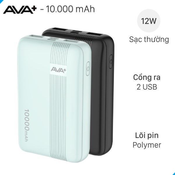 [SALE] Pin sạc dự phòng Polymer 10000mAh AVA+ DS808A Xanh Mint like new mới 99 Bảo hành 12 tháng