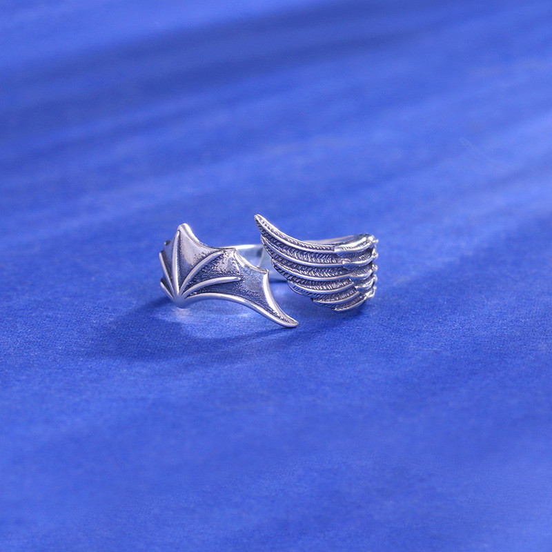 Preferred in-stock items#Original Angel and Demon Wing Ring, Sterling Silver Men's Ring, Unique Vint