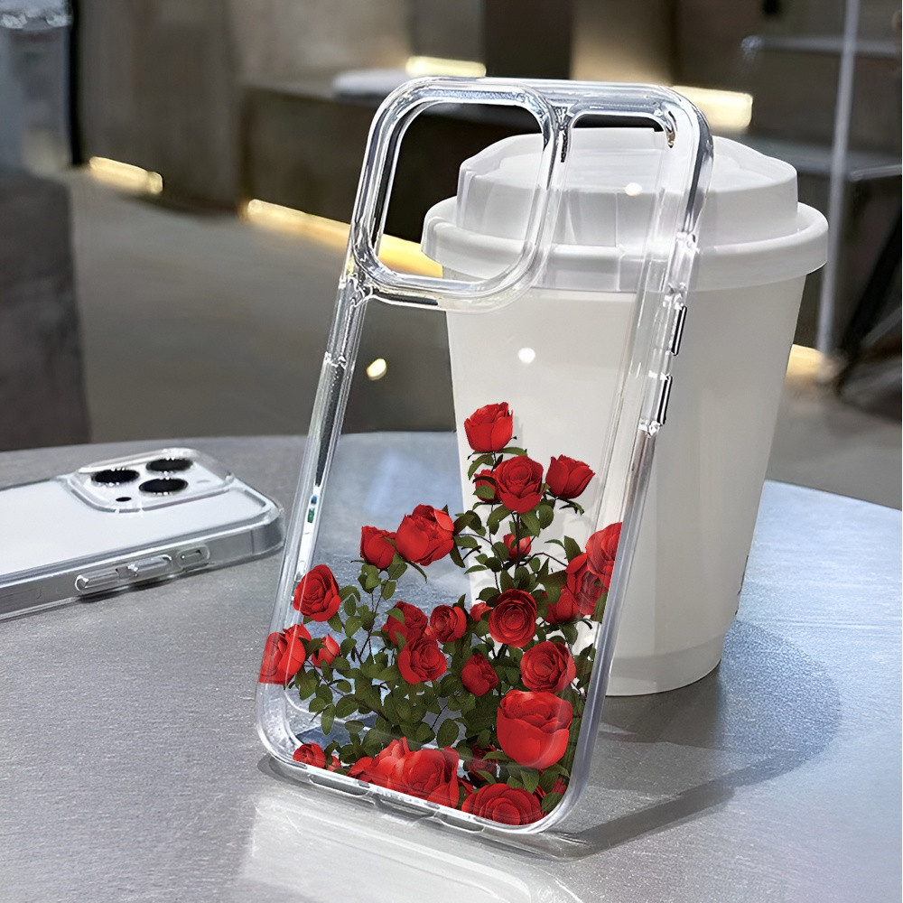 Cặp đôi hoa hồng đỏ tươi Lỗ lớn trong suốt Thích hợp cho iPhone 17PROMAX 17AIR 17 16 15 14 13 12 11 