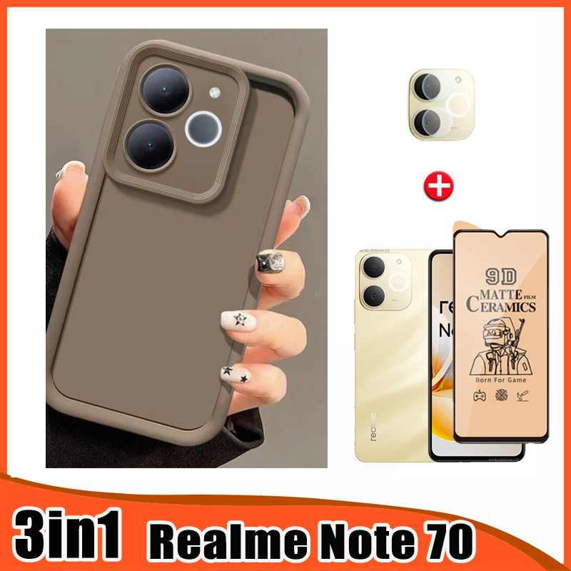 Ốp Điện Thoại 3in1 Realme Note 70 Cho Realme Note70 Note70T Gốm Mờ Mềm + Phim Ống Kính Máy Ảnh