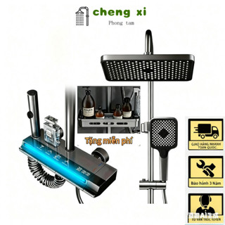 cây sen tắm Bộ vòi sen đứng, thân bằng đồng thau, màn hình hiển thị số, tăng áp tuabin, đèn LED tạo hiệu ứng ánh sáng, vòi sen nóng lạnh, bảo hành 3 năm  vòi sen nhà tắm