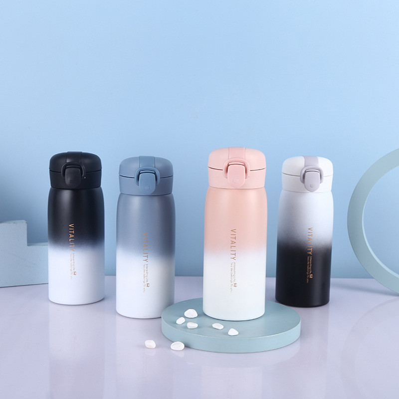 Phong Cách Mới Màu Gradient Cốc Giữ Nhiệt Thép Không Gỉ 304 Khóa Học Sinh Cốc Nước Di Động Ngoài Trờ