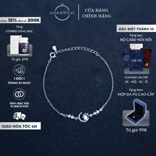 Lắc tay bạc S925 mặt trăng đá moonstone Asimi, Lắc tay bạc S925 nữ cao cấp nữ tính MoonLine LT18
