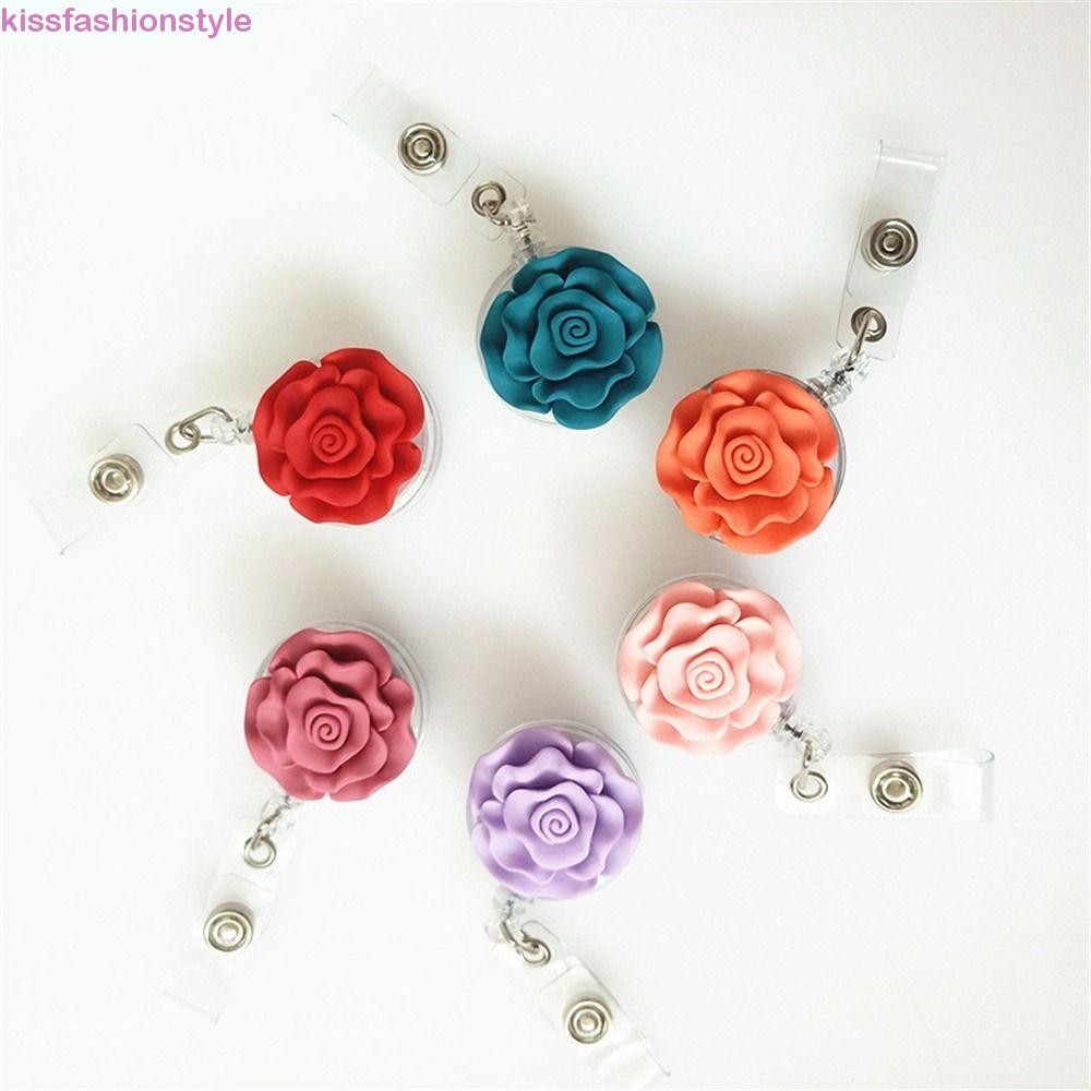 KISSFASHIONSTYLE Nurse Badge Reel, Bow Flower 3D Flora Giá đỡ huy hiệu có thể thu vào, Huy hiệu Thẻ 