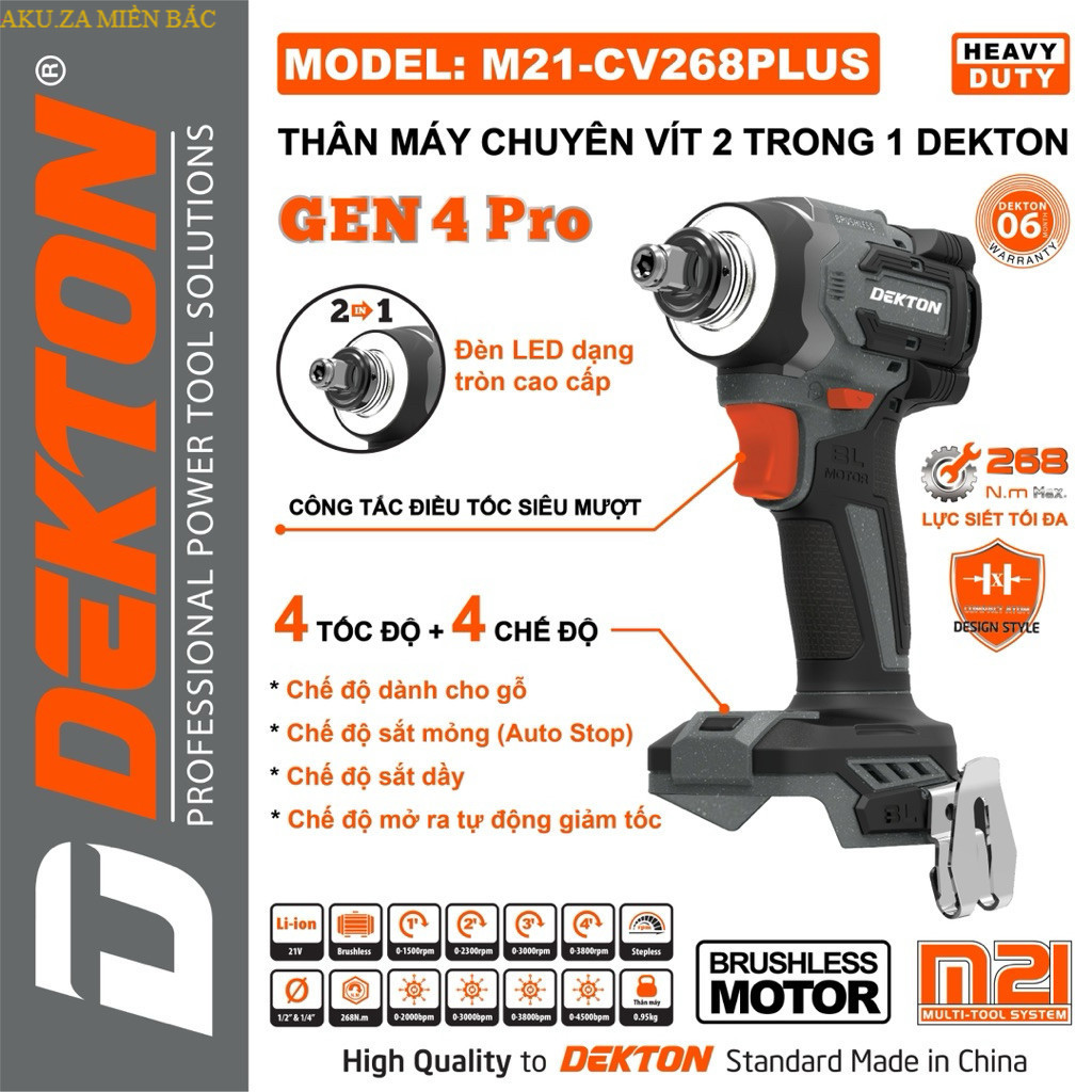Máy Chuyên Vít Dekton 268Nm - M21-CV268PLUS- Đầu 2 In 1 chính hãng AKUZA MIỀN BẮC