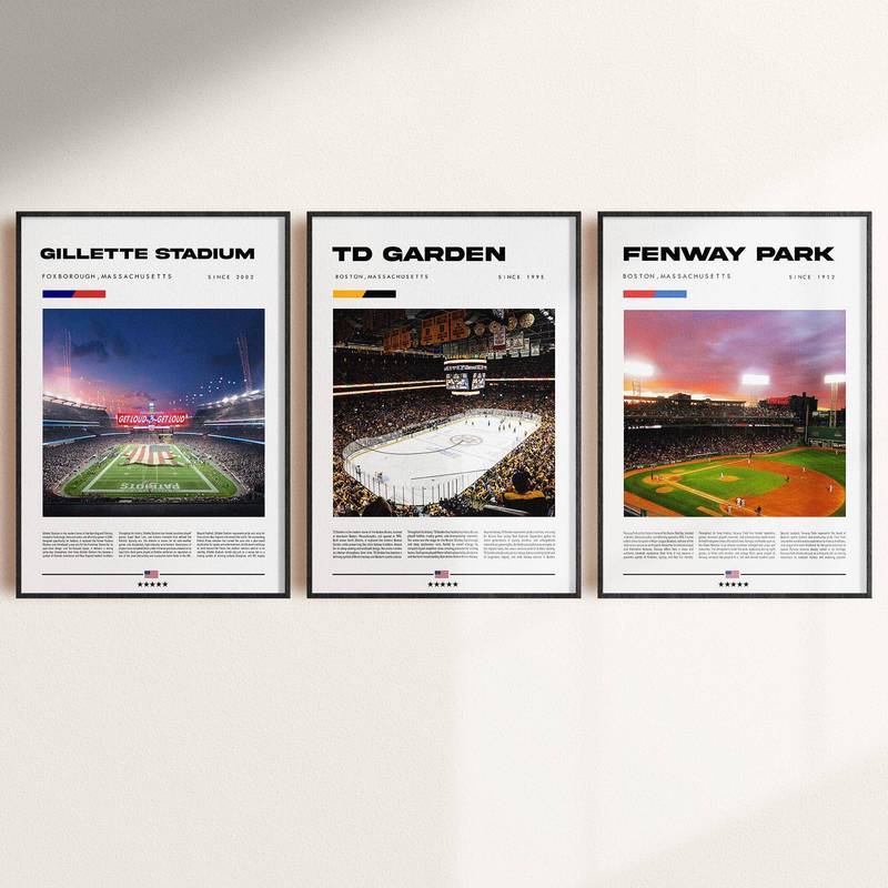 Sân vận động thể thao Boston Bộ áp phích Gillette Sân vận động TD Garden Fenway Park Vintage Arena C