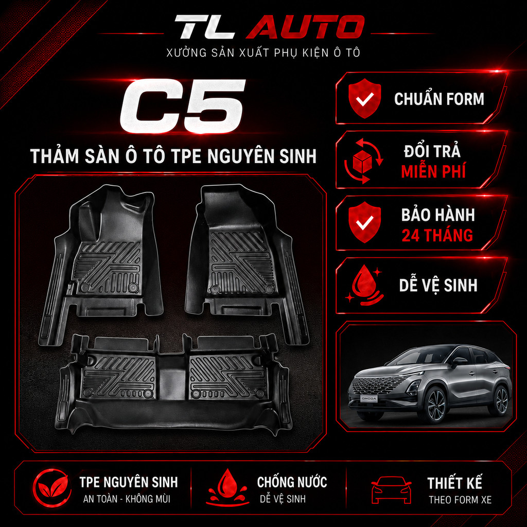 Thảm Lót Sàn TPE OMODA C5,  Tràn Viền Bậc Cửa, Không Mùi, Dễ Vệ Sinh TL Auto