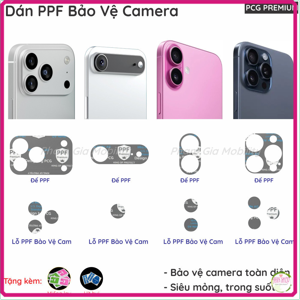 (Mua 1 tặng 1) Dán PPF bảo vệ camera dành cho iPhone iP 17e 17 16e 16 15 14 13 12 11 Mini Air Plus P