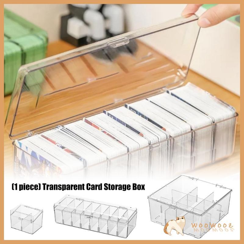 Clear Plastic Card Storage Box With Adjustable Dividers For Home Offices Organization