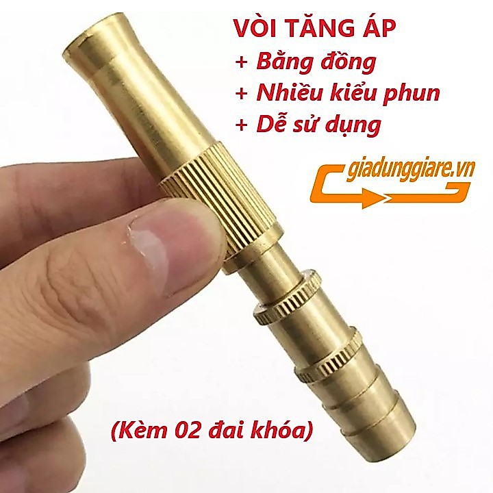 Đầu vòi xịt tăng áp bằng đồng, Vòi rửa xe, rửa sân, tưới cây, làm vườn, Vòi xịt điều chỉnh được áp l