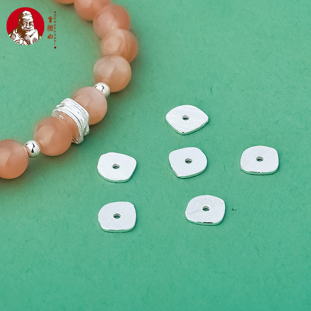 S925 Sterling Silver Matte Plain Silver Không Đều Spacer diy Crystal Bracelet Phụ kiện