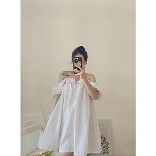 váy xòe phồng trễ vai cổ vuông mặc được 2 kiểu có bigsize